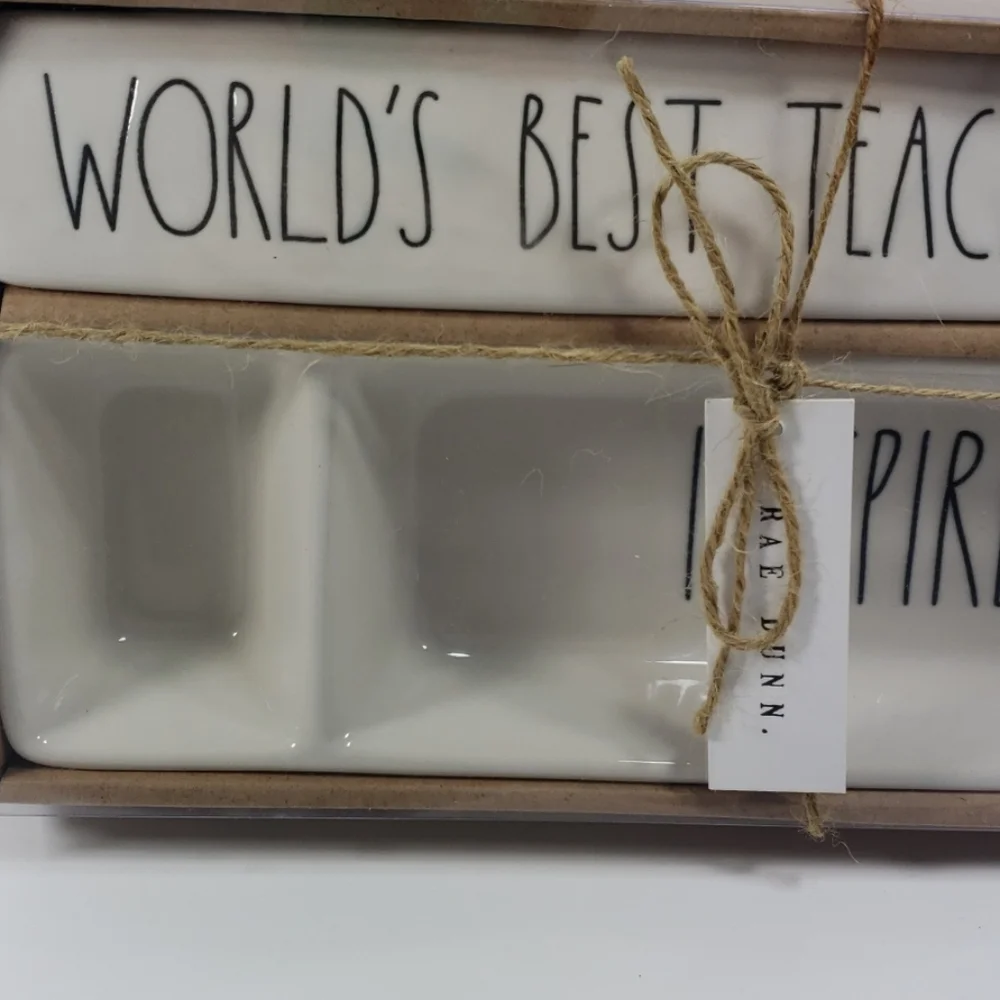 Rae Dunn World's Best Teacher Desk Plaque &  Tray